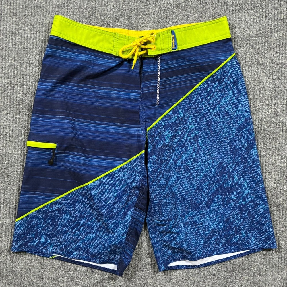 Banana Boat Board Shorts Mens Medium Blue Neon Yellow UPF 50 Swim Trunks Surf